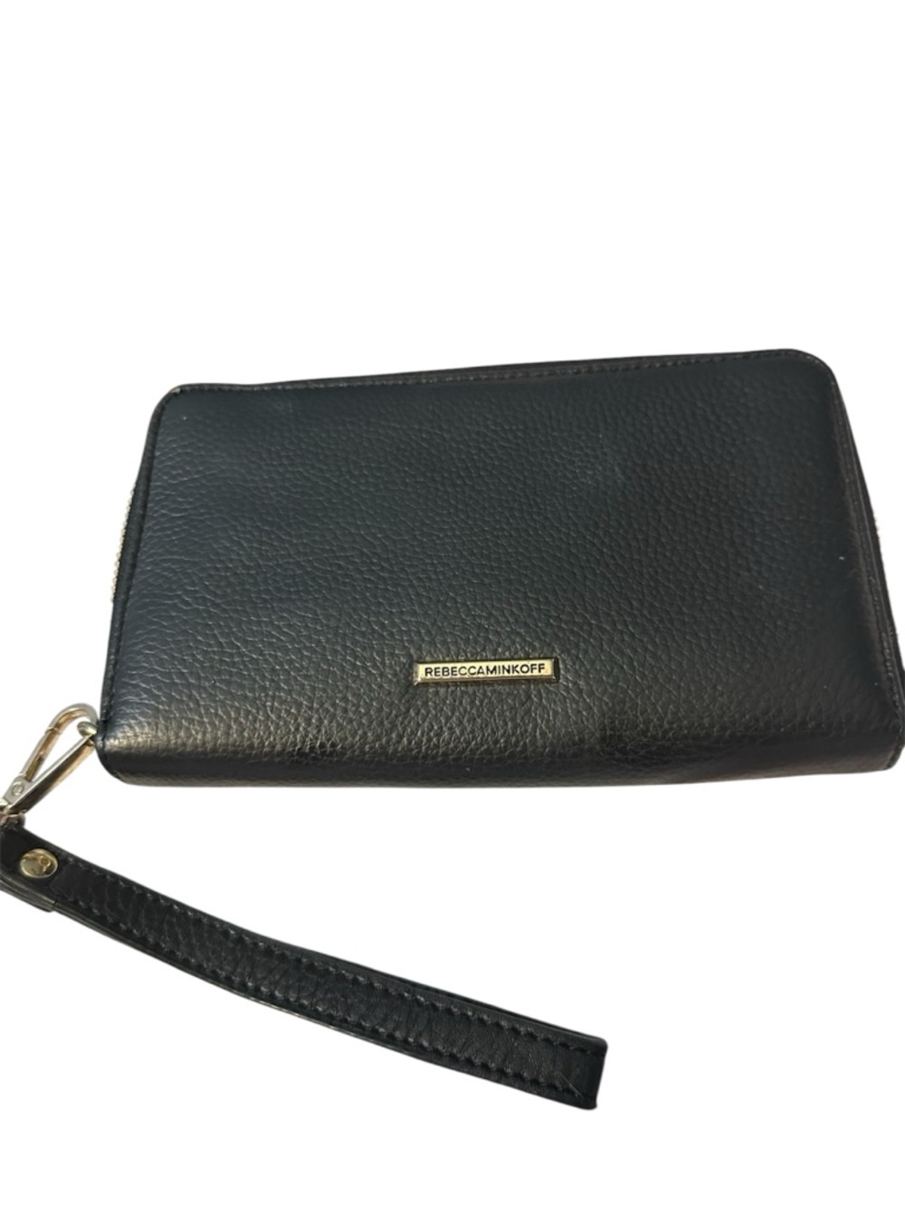 Rebecca Minkoff Black pebbled Leather Zip Wallet Wristlet has wear inside
